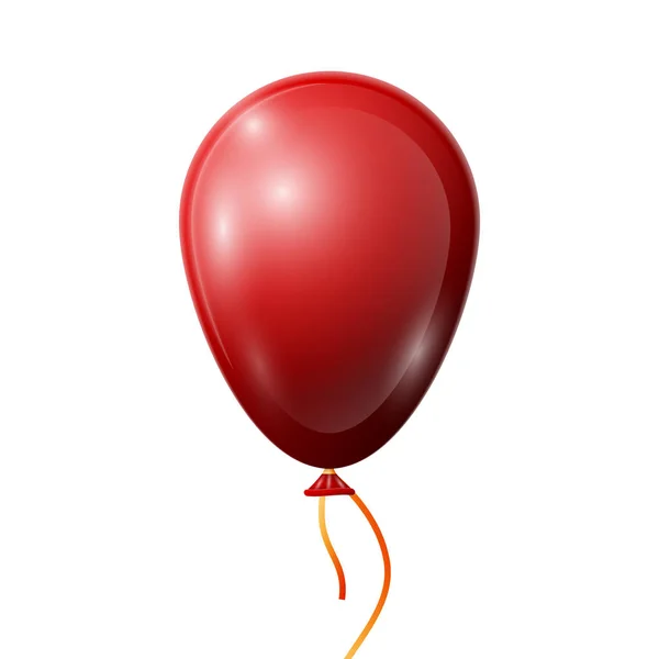 Balão vermelho realista com fita isolada em fundo branco. Ilustração vetorial de balão brilhante colorido brilhante —  Vetores de Stock