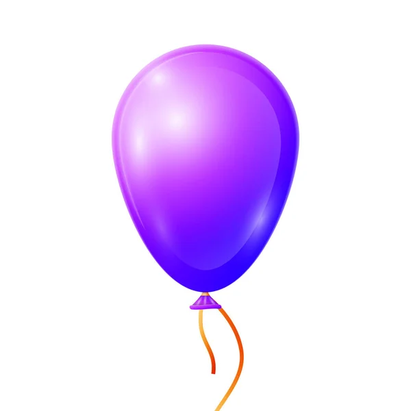 Balão roxo realista com fita isolada em fundo branco. Ilustração vetorial de balão brilhante colorido brilhante —  Vetores de Stock