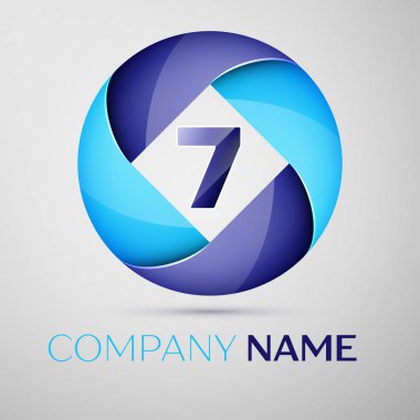 Yedi renkli logo daire içinde numara. Tasarımınız için vektör şablonu