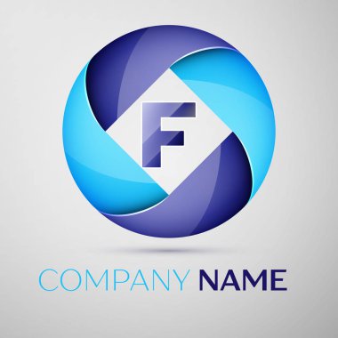 F harfi daire renkli logo. Tasarımınız için vektör şablonu