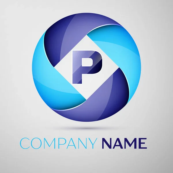 P brief kleurrijke logo in de cirkel. Vector sjabloon voor uw ontwerp — Stockvector