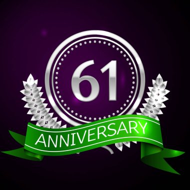 Altmış bir yıl yıldönümü kutlamaları gümüş halkalı ve şerit.