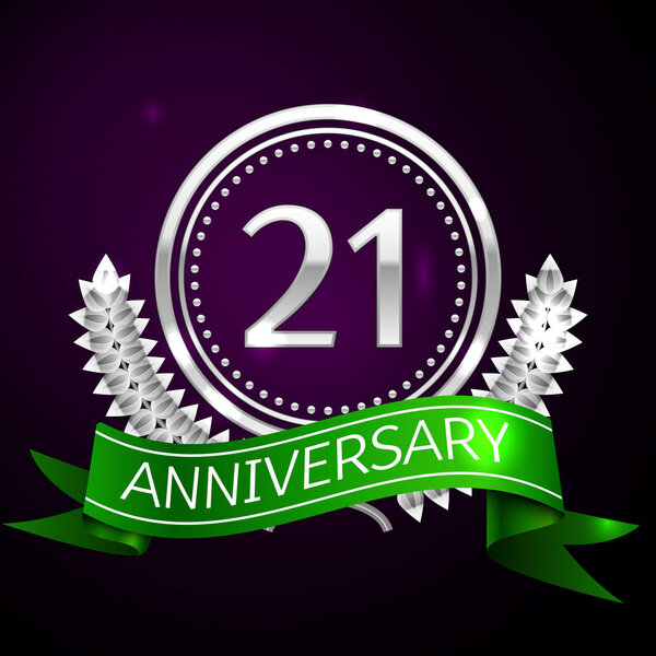 Twenty one years anniversary celebration with silver ring and ribbon.