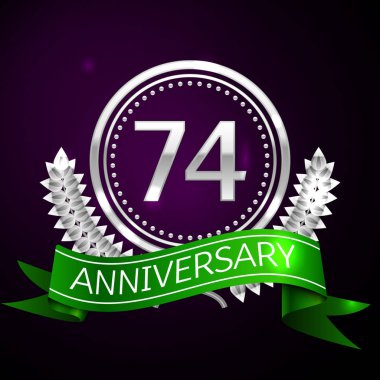 Yetmiş dört yıl yıldönümü kutlamaları gümüş halkalı ve şerit.