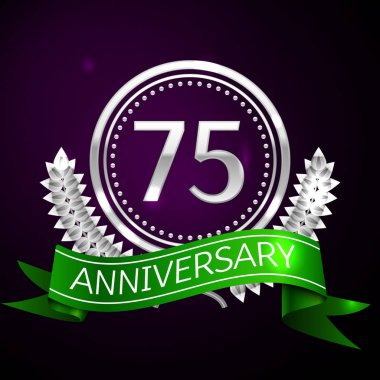 Yetmiş beş yıl yıldönümü kutlamaları gümüş halkalı ve şerit.