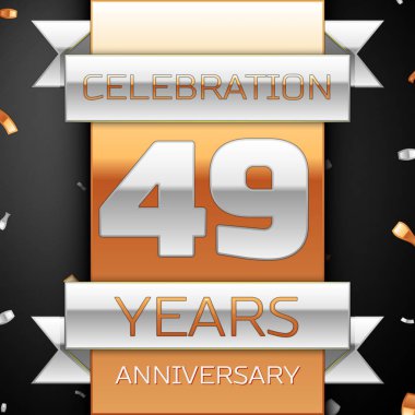 Kırk dokuz yıl yıldönümü kutlama altın ve gümüş arka plan. Yıldönümü şerit