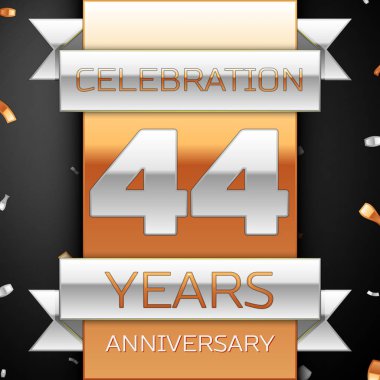 Kırk dört yıl yıldönümü kutlama altın ve gümüş arka plan. Yıldönümü şerit