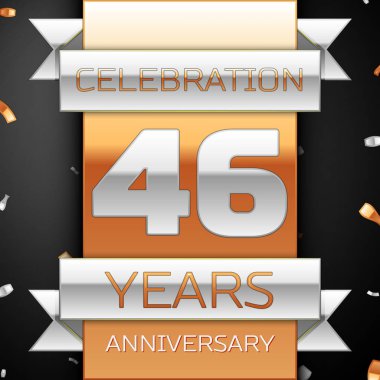 Kırk altı yıl yıldönümü kutlama altın ve gümüş arka plan. Yıldönümü şerit