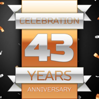 Kırk üç yıl yıldönümü kutlama altın ve gümüş arka plan. Yıldönümü şerit