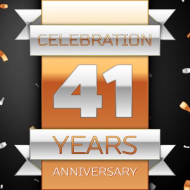 Kırk bir yıl yıldönümü kutlama altın ve gümüş arka plan. Yıldönümü şerit