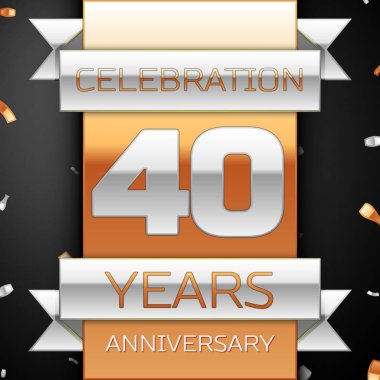 Kırk yıl yıldönümü kutlama altın ve gümüş arka plan. Yıldönümü şerit