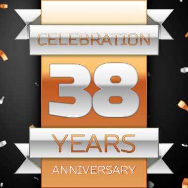 Otuz sekiz yıl yıldönümü kutlama altın ve gümüş arka plan. Yıldönümü şerit