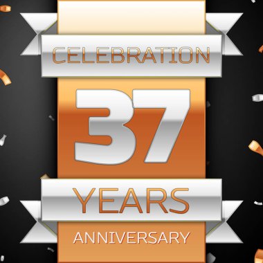 Otuz yedi yıl yıldönümü kutlama altın ve gümüş arka plan. Yıldönümü şerit