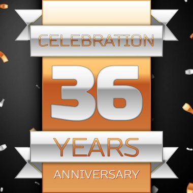 Otuz altı yıl yıldönümü kutlama altın ve gümüş arka plan. Yıldönümü şerit