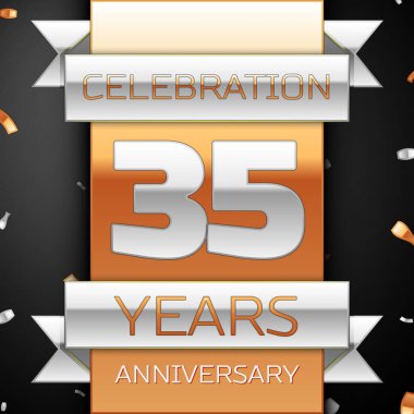 Otuz beş yıl yıldönümü kutlama altın ve gümüş arka plan. Yıldönümü şerit