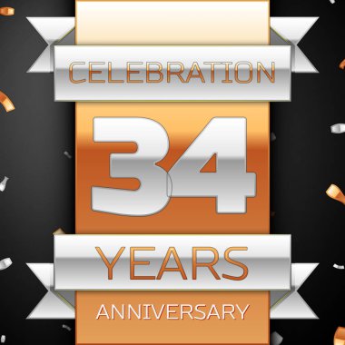 Otuz dört yıl yıldönümü kutlama altın ve gümüş arka plan. Yıldönümü şerit