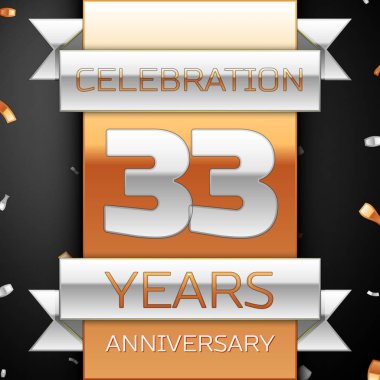 Otuz üç yıl yıldönümü kutlama altın ve gümüş arka plan. Yıldönümü şerit