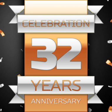 Otuz iki yıl yıldönümü kutlama altın ve gümüş arka plan. Yıldönümü şerit