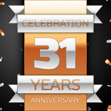 Otuz bir yıl yıldönümü kutlama altın ve gümüş arka plan. Yıldönümü şerit