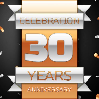 Otuz yıl yıldönümü kutlama altın ve gümüş arka plan. Yıldönümü şerit