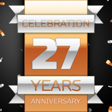 Yirmi yedi yıl yıldönümü kutlama altın ve gümüş arka plan. Yıldönümü şerit