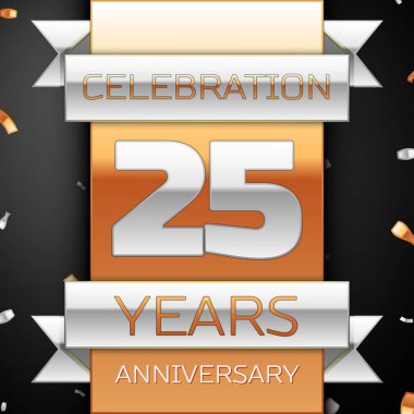 Yirmi beş yıl yıldönümü kutlama altın ve gümüş arka plan. Yıldönümü şerit