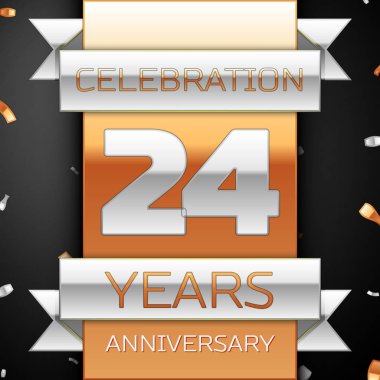 Yirmi dört yıl yıldönümü kutlama altın ve gümüş arka plan. Yıldönümü şerit