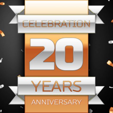 Yirmi yıl yıldönümü kutlama altın ve gümüş arka plan. Yıldönümü şerit