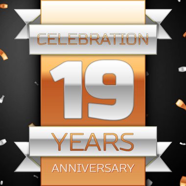 On dokuz yıl yıldönümü kutlama altın ve gümüş arka plan. Yıldönümü şerit