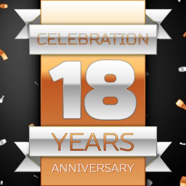 On sekiz yıl yıldönümü kutlama altın ve gümüş arka plan. Yıldönümü şerit