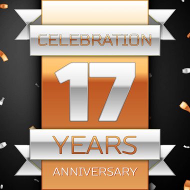 On yedi yıl yıldönümü kutlama altın ve gümüş arka plan. Yıldönümü şerit