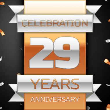 Yirmi dokuz yıl yıldönümü kutlama altın ve gümüş arka plan. Yıldönümü şerit