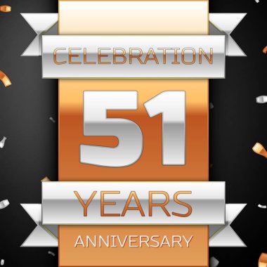 Elli bir yıl yıldönümü kutlama altın ve gümüş arka plan. Yıldönümü şerit