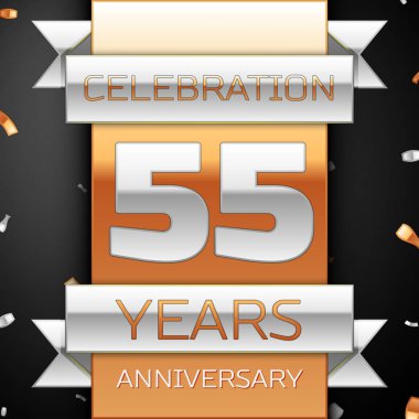 Elli beş yıl yıldönümü kutlama altın ve gümüş arka plan. Yıldönümü şerit