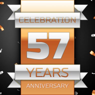 Elli yedi yıl yıldönümü kutlama altın ve gümüş arka plan. Yıldönümü şerit