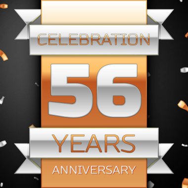 Elli altı yıl yıldönümü kutlama altın ve gümüş arka plan. Yıldönümü şerit