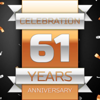 Altmış bir yıl yıldönümü kutlama altın ve gümüş arka plan. Yıldönümü şerit