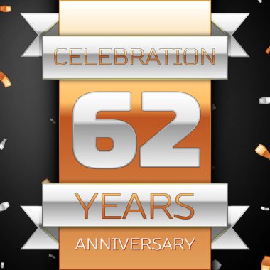 Altmış iki yıl yıldönümü kutlama altın ve gümüş arka plan. Yıldönümü şerit