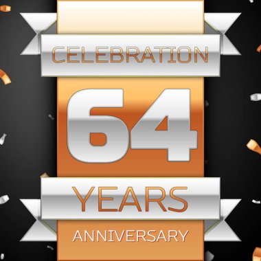 Altmış dört yıl yıldönümü kutlama altın ve gümüş arka plan. Yıldönümü şerit