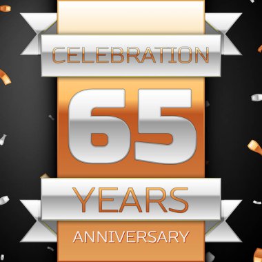 Altmış beş yıl yıldönümü kutlama altın ve gümüş arka plan. Yıldönümü şerit