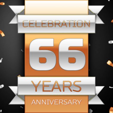 Altmış altı yıl yıldönümü kutlama altın ve gümüş arka plan. Yıldönümü şerit