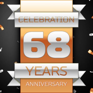 Altmış sekiz yıl yıldönümü kutlama altın ve gümüş arka plan. Yıldönümü şerit