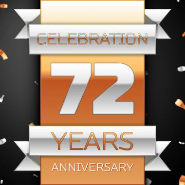 Yetmiş iki yıl yıldönümü kutlama altın ve gümüş arka plan. Yıldönümü şerit