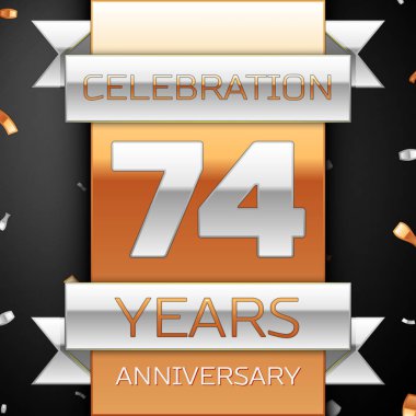 Yetmiş dört yıl yıldönümü kutlama altın ve gümüş arka plan. Yıldönümü şerit