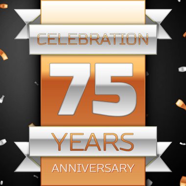 Yetmiş beş yıl yıldönümü kutlama altın ve gümüş arka plan. Yıldönümü şerit