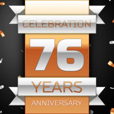 Yetmiş altı yıl yıldönümü kutlama altın ve gümüş arka plan. Yıldönümü şerit