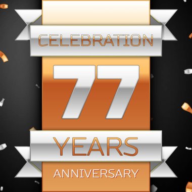 Yetmiş Yedi yıl yıldönümü kutlama altın ve gümüş arka plan. Yıldönümü şerit