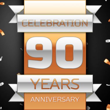 Doksan yıl yıldönümü kutlama altın ve gümüş arka plan. Yıldönümü şerit