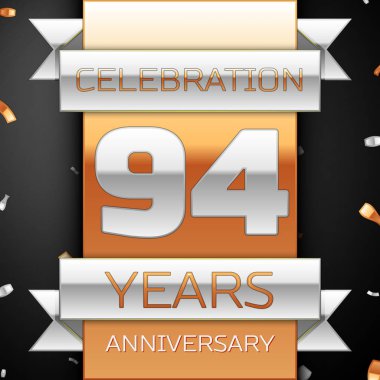 Doksan dört yıl yıldönümü kutlama altın ve gümüş arka plan. Yıldönümü şerit