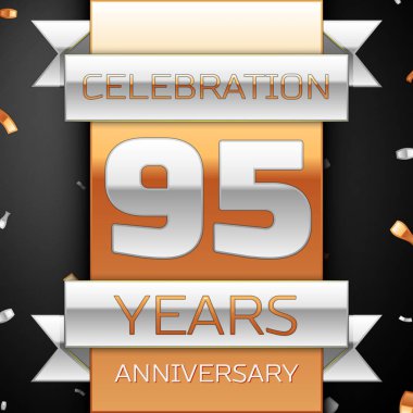 Doksan beş yıl yıldönümü kutlama altın ve gümüş arka plan. Yıldönümü şerit